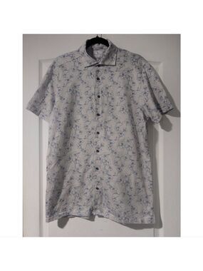Emanuel Berg | Modern Fit Short Sleeve Shirt In Grey/Blue Floral